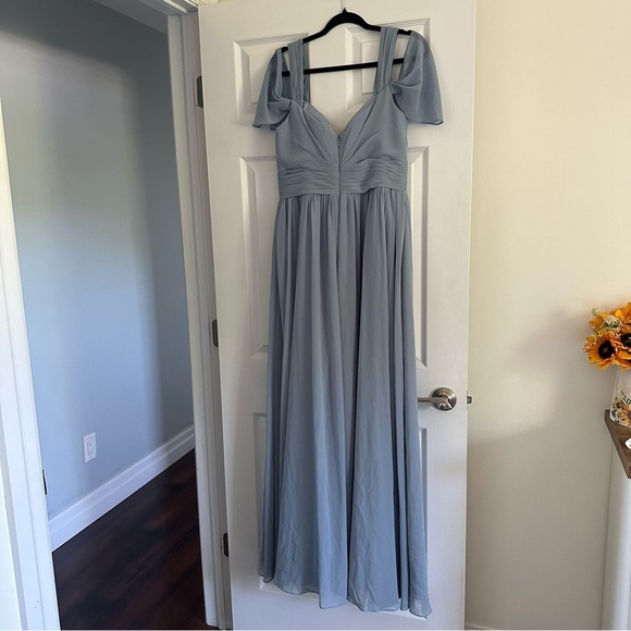 Size 12 Azazie Lianne A-Line Off the Shoulder Chiffon Dress - Twilight Color - Picture 6 of 12